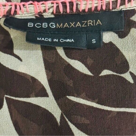 Bcbgmaxazria Brown And Cream Silk Side Tie Peasant Blouse Sz. S - Picture 3 of 9
